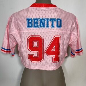 Team Benito #94 Bad Bunny Super Bowl Pink Cropped Football Jersey Women's SMALL